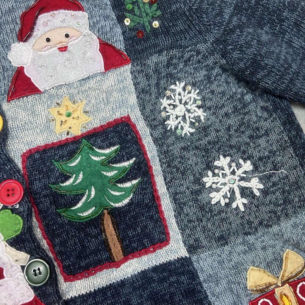 Vtg Tiara International Christmas Sweater Women Button Cardigan holiday party - Picture 6 of 13